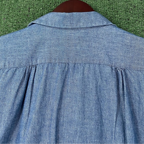 Beams Plus Blue Cotton Chambray Camp Collar Button Up Shirt Medium Made in Japan - Picture 15 of 16